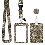 Forest Camouflage ID Badge Holder with Retractable Reel and Breakaway Lanyard - Perfect for Teachers, Nurses, and Office Workers