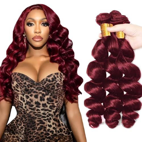 26 28 30 inch Burgundy Bundles #99J Loose Wave Bundles Human Hair Unprocessed Virgin Wine Red Human Hair Extensions Total 150g image 2