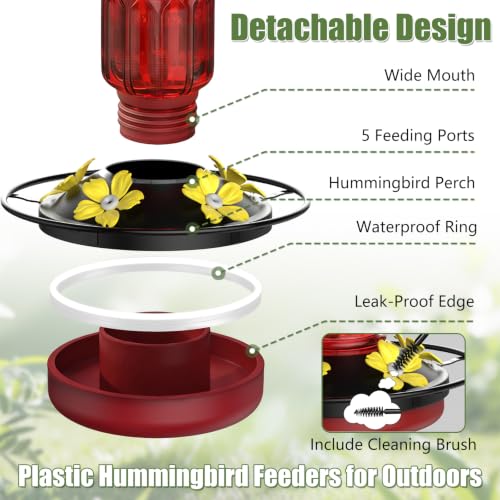 Hummingbird Feeders for Outdoors, Hanging Hummingbird Feeder with 5 Flower-Shaped Feeding Ports, 16 Oz Bird Feeder with Bee Proof & Built-in Ant Moat, Outdoor Garden Decor Gifts for Women Mom - Image 3