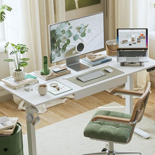 Image of Agilestic Electric Standing Desk with Drawers, 47.8 x 24 Inches Height Adjustable Desk, Stand up Computer Table with Memory Preset, for Work Office Home, Integrated Drawers-White