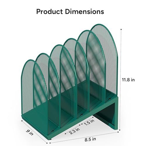 Image of File Organizer for Desk, File Folder Organizer with 5-Section Vertical Rack, Suitable for Home Office Document Organization and Storage (Green)