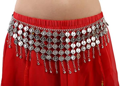Cielary Silver Coins Belly Dance Hip Scarf Belt Halloween Costume Accessory,Silver