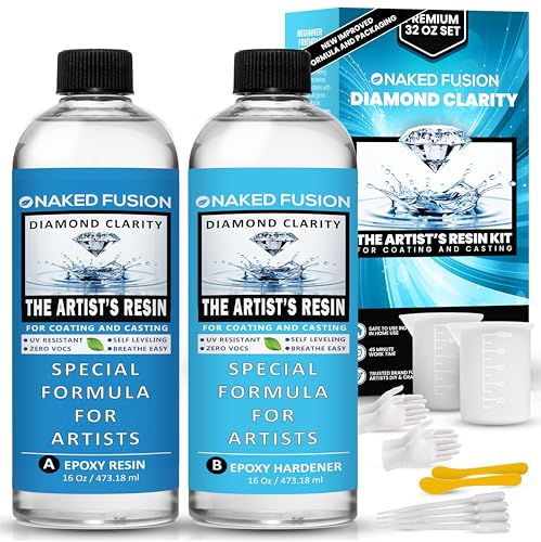 NAKED FUSION Epoxy Resin Art Resin Crystal Clear Formula- The Artist's Resin for Coating, Casting, Resin Art, Geodes, Tabletop, Bar Top, Live Edge Tables, River Tables- Non-Toxic -32 OZ KIT