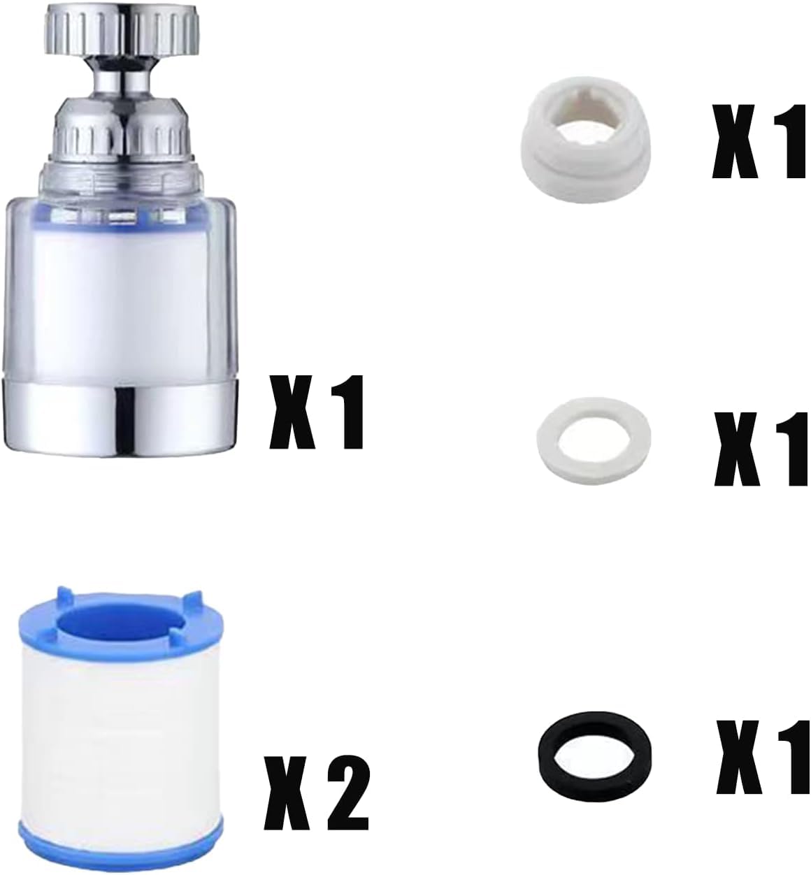2 Filtri Per Rubinetto Con Rotazione 360°, Rimuovono Cloro, Fluoro E Metalli Pesanti, Con Adattatori Inclusi