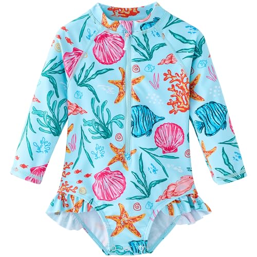 Image of UMELOK Baby Girls' One Piece Swimsuit Rash Guard Swimwear Long Sleeve with UPF 50+ Sun Protection