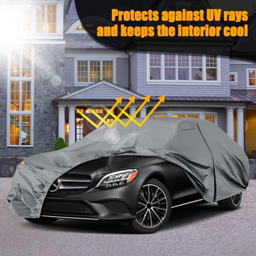 Image of Waterproof Premium Car Covers Replace for 2008-2025 Mercedes Benz C-Class C250 C300 C350, 10 Layers Heavy Duty All Weather Car Cover with Zipper Door, Windproof Bands for Snow Rain Dust Protection