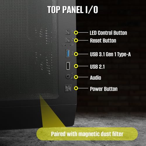 Gabinete para PC Mid Tower con panel lateral de vidrio templado y frente de madera de nogal - Compatible con placas base ATX, Micro-ATX y Mini-ITX - Negro miniatura 5