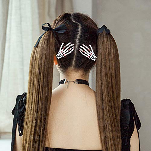 Halloween Skeleton Claws Hair Clips Skull Hand Barrettes Zombie Bone Claw Hairpins Hair Clip Women Horror Party Decoration Cosplay Costume Headpiece Cute Handmade Black White Hair Accessories 6 Pcs #TOP3