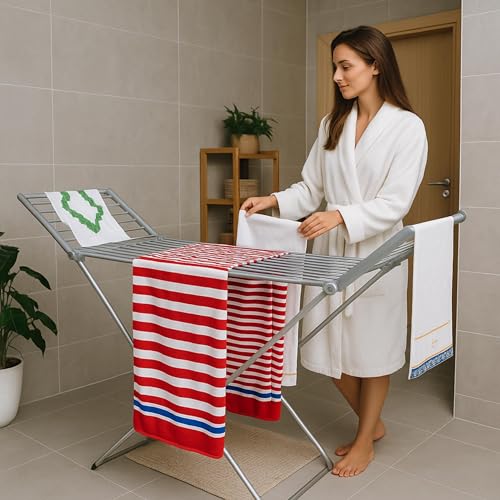 avenido Elektrischer Wäschetrockner, Wäschetrockner mit 18 Heizstäbchen, Beheizbarer Wäscheständer 220W, 148 x 52,5 x 90 cm, Reduziert die Trocknungszeit, IP22, silber-weiß