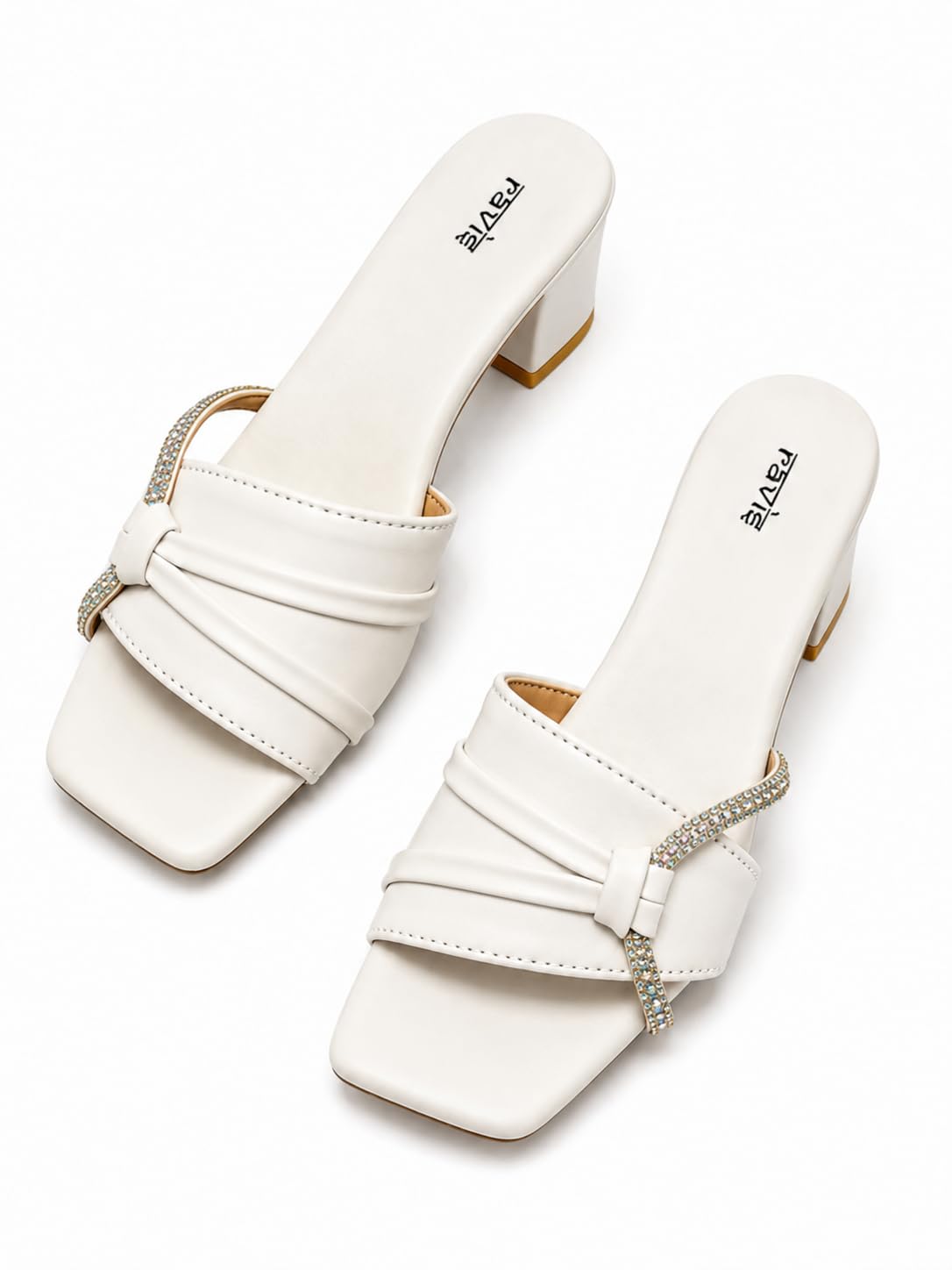 ravis Women’s Embellished Block Heel Slip-On Sandals | Square Toe Stylish Heels | Comfortable Fashion Mules for Women & Girls-picture-0