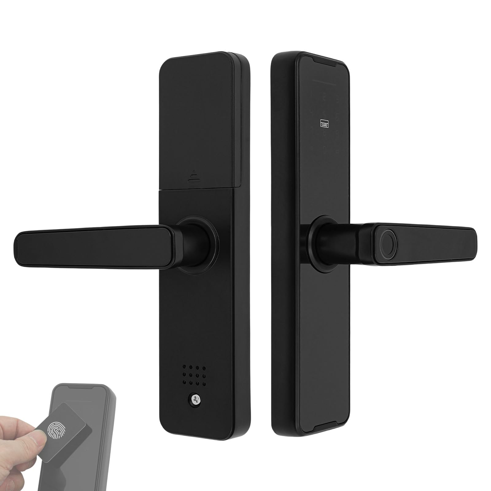 Türschloss Fingerabdruck, 5-in-1 Smart Türschloss mit APP-Fernbedienung Fingerabdruck Karte Schlüssel Code-Entriegelung, Intelligentes Schloss für Türdicke 30-50mm Schlafzimmer und Büro (Schwarz)