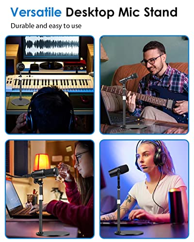 Etour [All-Metal] Desktop Mic Stand, [Super Stable&Anti-Vibration]Heavy Base Height Adjustable With Mic Clip 5/8 Screw Compatible With Hyper X Quadcast, Mv7, At2020, Atr2100X-Usb And Samson Q2U #TOP5