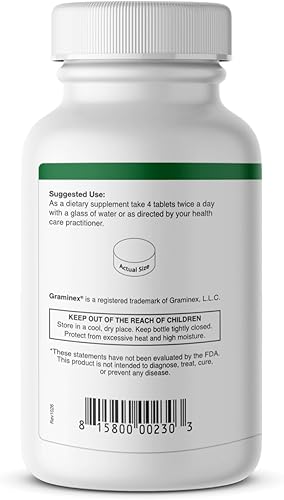 Miniatura 3 de Graminex Wheatgrass Tablets - Inmunidad natural, apoyo antienvejecimiento, aumenta la energía, el bienestar - Aminoácidos, vitaminas, minerales,