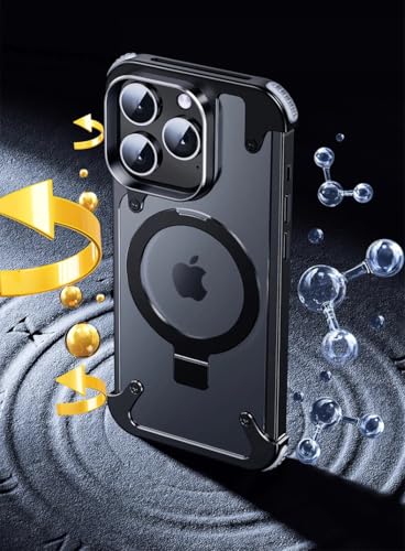 Coque iPhone 17 Pro sans monture en métal noir mat avec support premium - 4