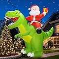 zukakii 9x8FT Christmas Inflatables Decoration Outdoor Santa Riding Giant Dinosaur Christmas Blow Up Yard Decoration Blowups Dino Built-in LED Lights for Holiday Party Xmas New Year