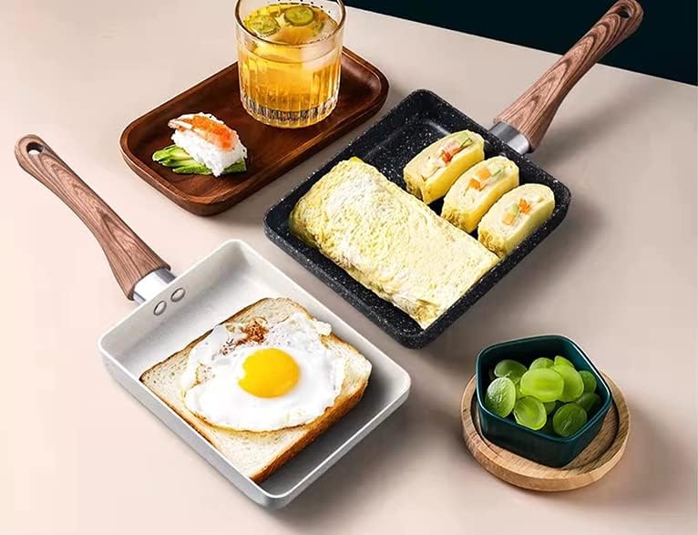 Vista 7 de Tamagoyaki - Sartén para tortilla japonesa, sartén rectangular para tamagoyaki japonesa con cepillo de silicona y espátula, bandeja para huevos