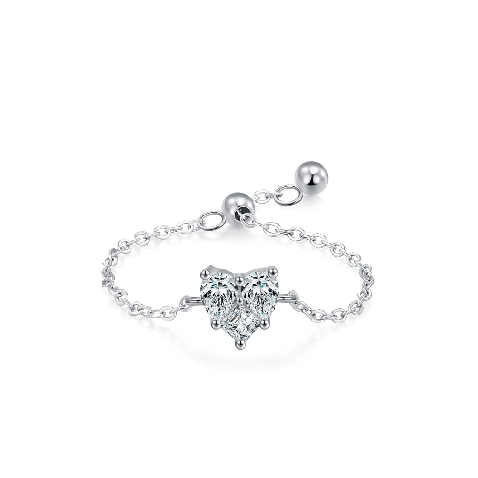 Anillo de cadena de diamantes cultivados en laboratorio de oro blanco de 18 quilates, anillo ajustable personalizado para mujer