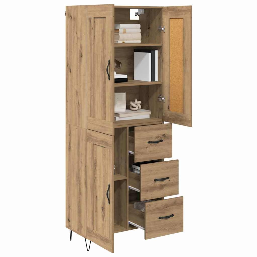 Highboard Artisan dąb drewnopochodny, 69,5 x 34 x 180 cm, z 3 szufladami i 5 półkami, nowoczesny kredens do salonu, jadalni, biura, stabilne przechowywanie i miejsce do przechowywania