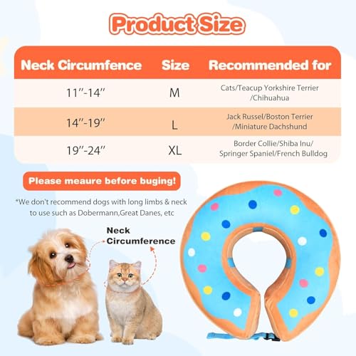 Image of JUANWAN Inflatable Dog Collar Dog Donut Cone Collar Soft Recovery Pet Cone for Small Medium Large Dogs Cats Adjustable Donut Cone for Post Surgery Recovery-L, blue