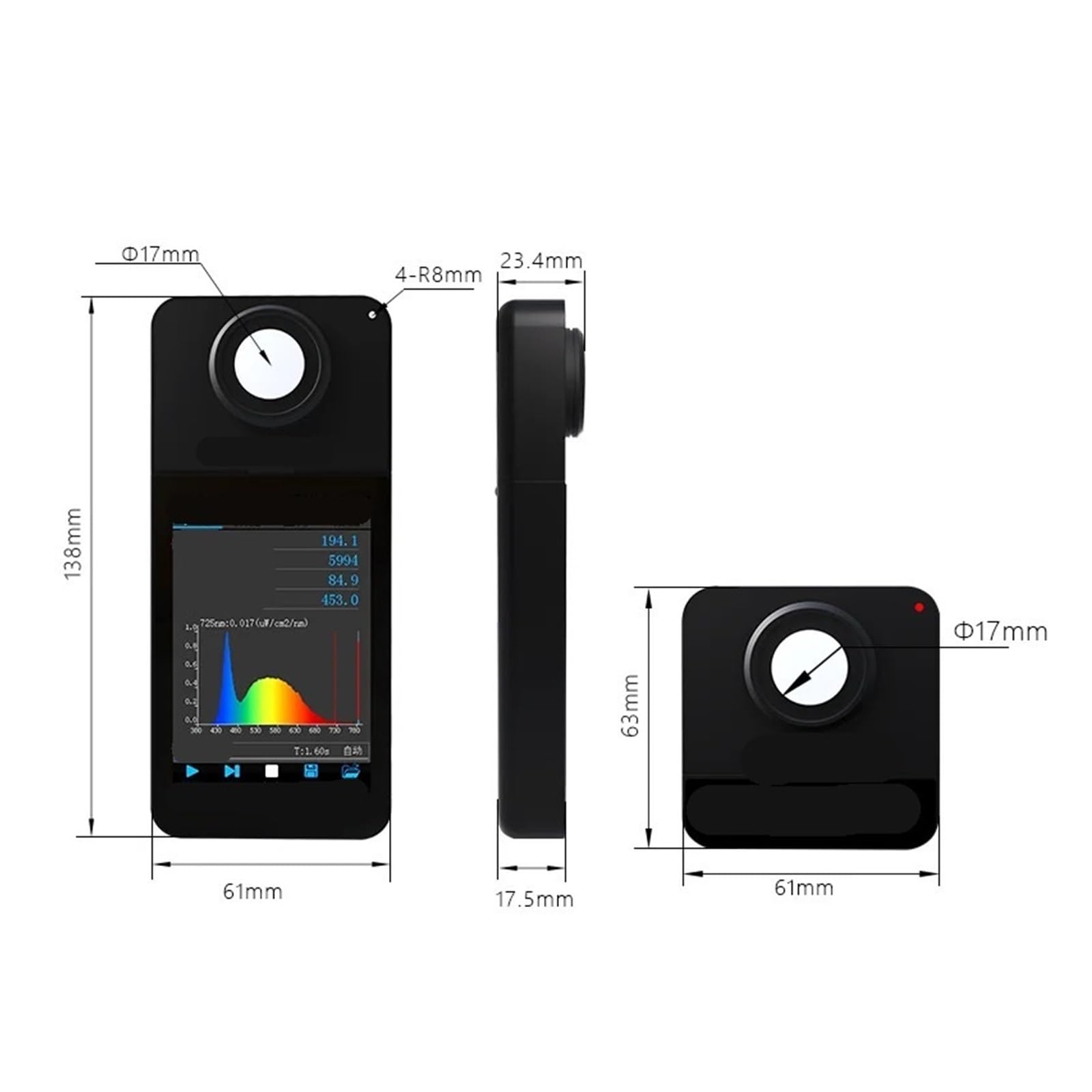 Spettrometri, Spettrometro luminoso HPCS330 con funzioni CCT CRI Lux Display Dispositivo di analisi dello spettro