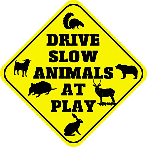 Fastasticdeals Drive Slow Animals at Play Crossing Funny Metal Aluminum Novelty Sign