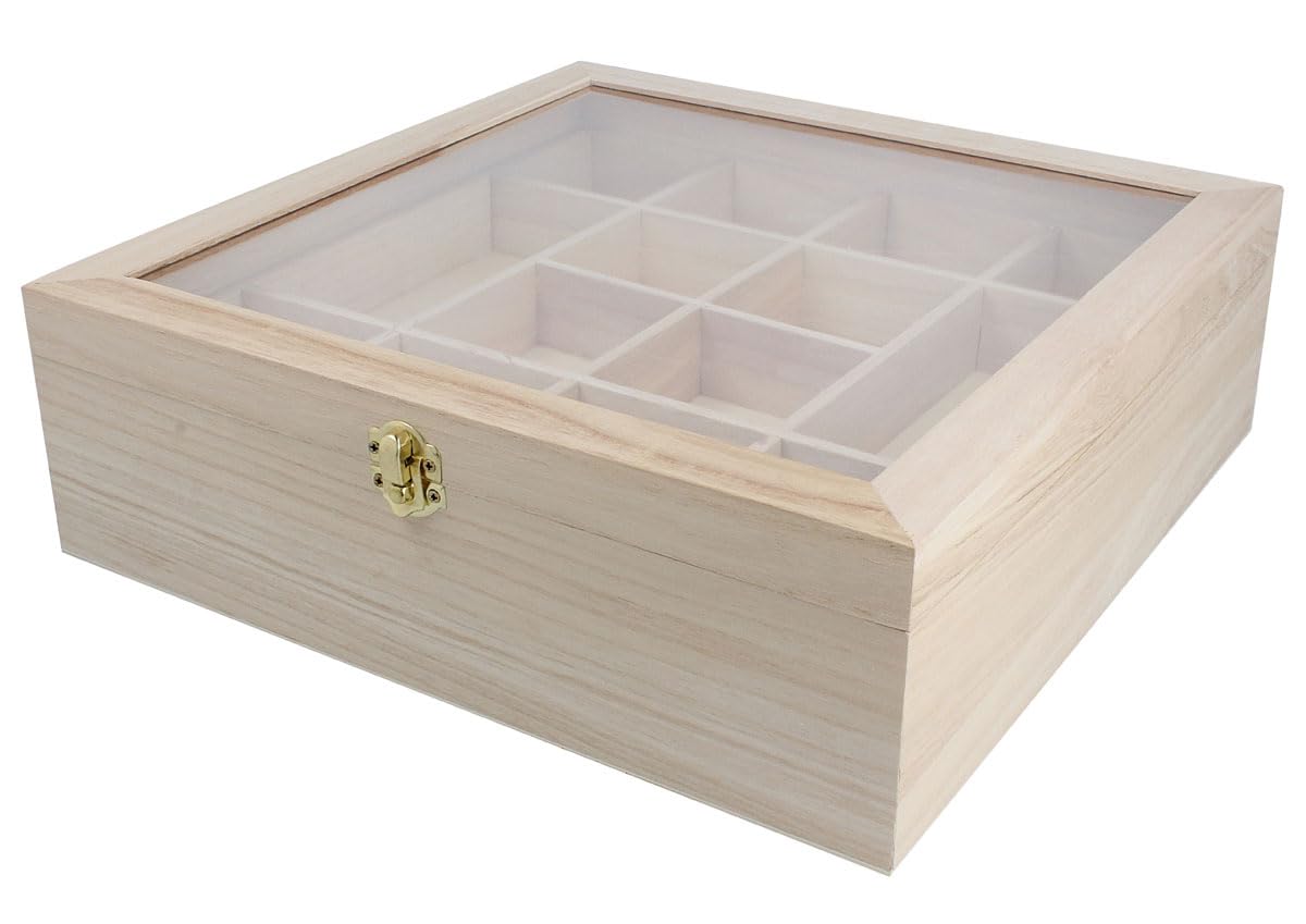 INNSPIRO Wooden box with 32 x 32 x 10 cm display case and double height dividers. Natural wood