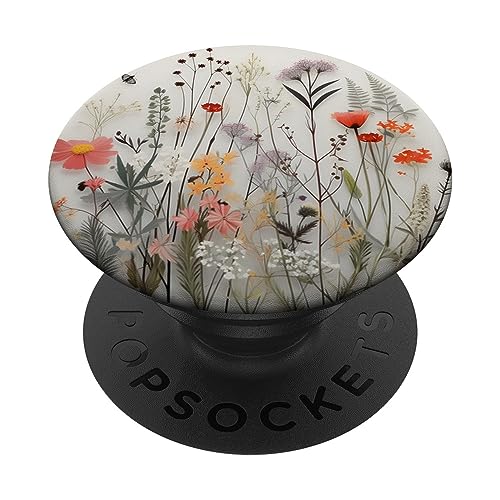 Mixed Flower Bouquet Floral Pattern PopSockets Swappable PopGrip, Black