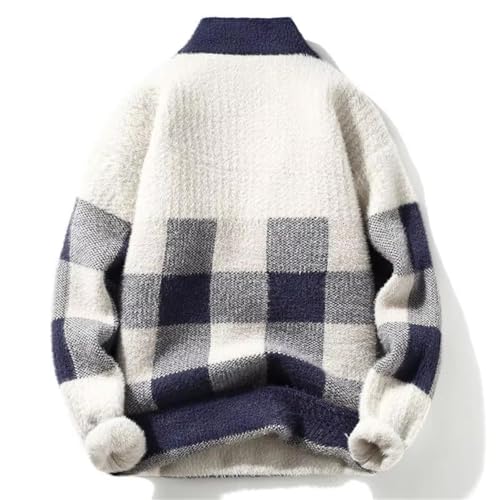 Winter Autumn Men Mink Velvet Plaid Pattern Casual Loose Warm Sweater2