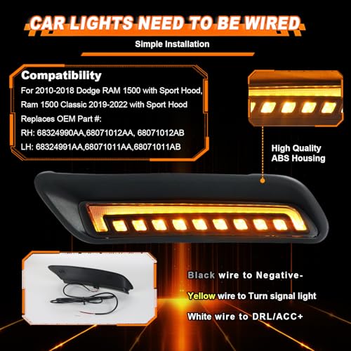 Luces LED para ventilación del capó delantero Dodge RAM 1500 2010-2022 miniatura 2