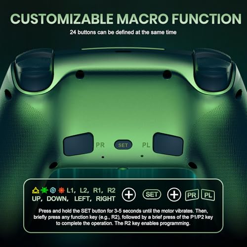 Image of Gamrombo LED Wireless Controller for PS5, Dual Vibration, Macro /Turbo Functio Compatible with PS5 Pro /Slim /PC, n, 3.5mm Audio Jack, 6-Axis Motion Control Gamepad with Speaker (Metallic Green