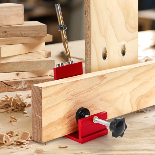 Image of Hiceeden Adjustable Pocket Hole Jig Kit, Aluminum Alloy Pocket Screw Jig Tools Set with 15 Degree Joint Angle, Portable 3 /8 Inch Hole System for Woodworking Hole Drill Guide, Red