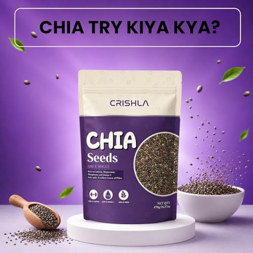 Image of Crishla Raw Chia Seeds | 470 Gram | High Fibre & Plant Protein | Chia Seeds for Eating | Seeds for Weight Management | Rich in Calcium, Protein & Fibre