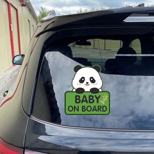 Image of Panda Baby On Board Sticker for Cars, Cute Highly Reflective Kids in Car Sticker Sign for Car Window Bumper Truck Auto Warning Decals (1PCS, Green)
