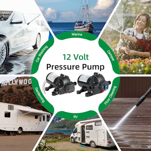 Image of 3 GPM RV Water Pump, 12V DC Diaphragm Pump with Automatic Pressure Switch 40-80PSI Adjustable, 3-Chamber, 1 /2'' MNPT Port, for RV Yacht Food Truck Camper Marine,1 Pump + 1 Strainer,