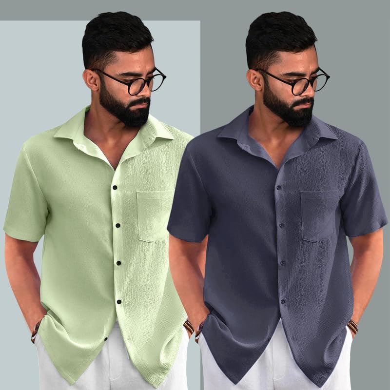 Image of Tee Projekt Textured Shirts for Men l Short Sleeve Shirt l Regular Fit Summer Shirts (Pack of 2)