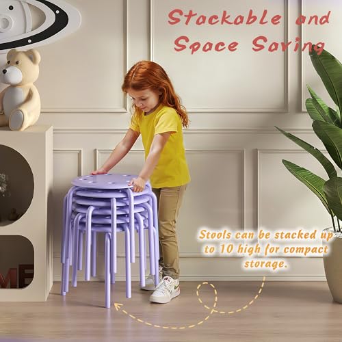 Image of VECELO 6-Piece Stacking Stools for Classroom, 12 Inch Height, Decoration Flexible Seating for Schools, Purple