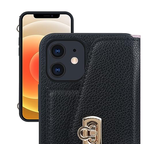 LUVI Compatible with iPhone 13 Case with Card Holder Wallet for Women with Crossbody Neck Strap Lanyard Purse Handbag Shoulder Strap PU Leather Luxury Fashion 3D Crocodile Snake Skin Case Black4