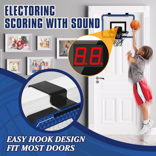 Image of Indoor Mini Basketball Hoop for Door - Over The Door Basketball Mini Hoop with Scoreboard & 3 Balls, Foldable Basketball Hoop for Wall & Room Basketball Toy Gift for Boy Kids Teens