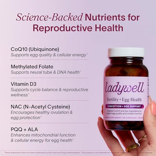 Image of Ladywell Fertility + Egg Health | Fertility Support | Ovarian Health, Egg Quality, Ovulation & Conception Wellness Support | CoQ10, Folate + Key Ingredients | Science-Backed Women's Supplement, 60 Ct