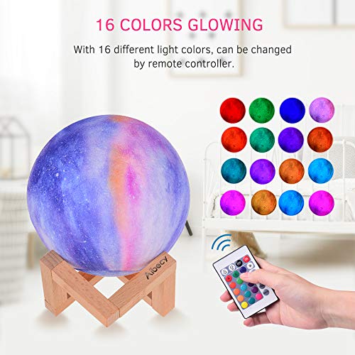 Aibecy lampada luna Moon Night Light LED Stampa 3D Lampada lunare grande con supporto Cavo USB 16 Colori luminosi Telecomando e TouchControl Luminosità ricaricabile Regolabile Luce domestica