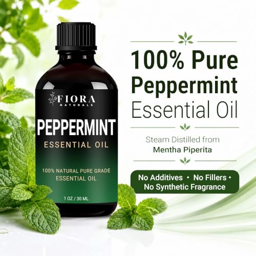 Image of Peppermint Oil by Fiora Naturals - 100% Pure Peppermint Essential Oil, Mentha Piperita Mint Oil for Aromatherapy Diffuser, Skin, Hair, Scalp, DIY Soap & Candle Making, Aceite de Menta