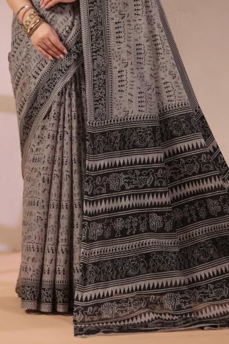 Image of TAMAIRA FASHION Mulmul Pure Cotton Saree For Woman Warli Printed|Office Wear Daily Wear Sarees For Women Without Blouse Piece(Available in 19 Colours)