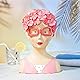 ETC Baden Import Ladykopf Dekokopf Dekobüste Dame mit Pinker Blütenkappe und Pinker Brille