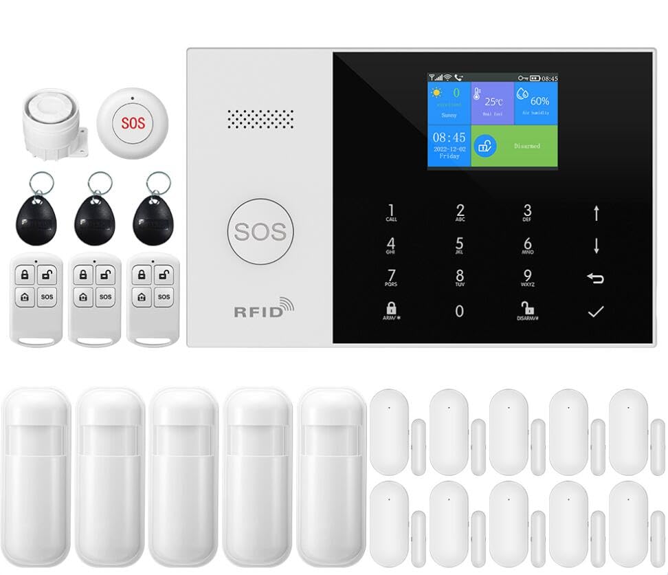 Kit de alarma de seguridad para el hogar inteligente, sistema de alarma para el hogar WiFi inalámbrico con sirena, sensor de movimiento PIR, controles remotos, sensor de ventana/puerta(kit de 24 pieza