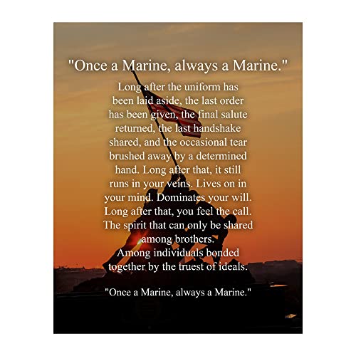 Once A Marine, Always A Marine - Inspiring USMC Creed Wall Decor Print, American Flag Raising Wall Art For Patriotic Home Decor, Office Decor, Veterans Office Decor, Unframed Wall Print- 8x10”