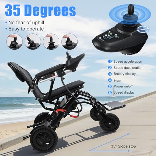 Silla de ruedas eléctrica ligera para adultos, sillas de ruedas eléctricas portátiles motorizadas para adultos con motores de 500 W, silla de ruedas de rango de 12 millas (negro)