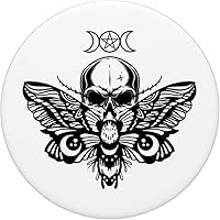 Vista 3 de Wicca Pagan Symbol White Skull Moth Occult PopSockets de base negra intercambiable PopGrip