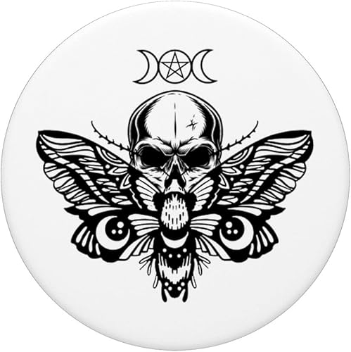 Miniatura 3 de Wicca Pagan Symbol White Skull Moth Occult PopSockets de base negra intercambiable PopGrip