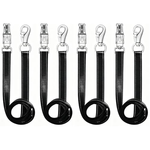 GOVIICTRICH 4 Pack Heavy-Duty Cross Ties for Horse - Adjustable Nylon Cross Ties with Panic Snap and Bull Snap (56.5-98.4) All-in-One Set with 4 Pack Tie Rings & 16 Matching Screws. (4 Pack-B)