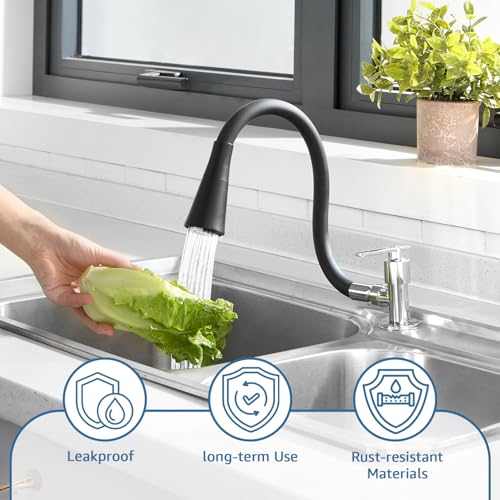 Image of Amazon Basics Kitchen Sink Tap | Wall Mount | Flexible Silicone Spout | 15mm (1 /2 BSP) | Chrome Finish - Black | 54 x 10 x 2.5 cm